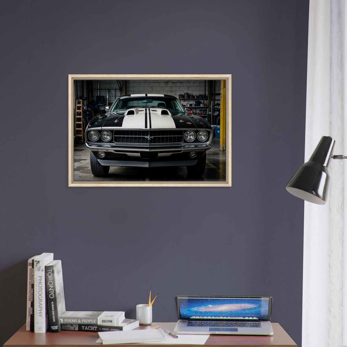 Iconic Drive - Black-and-White Muscle Power - - Framed Canvas