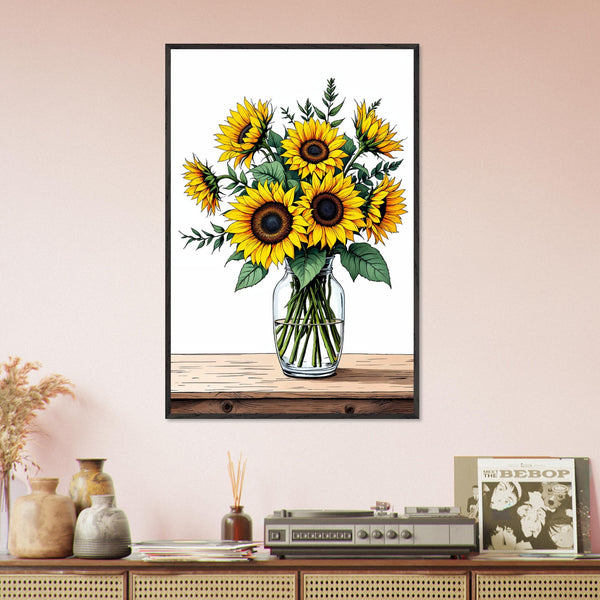 Golden Blooms - Sunflower Bouquet Wall Art - Black frame - Framed Posters