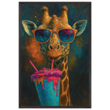 Trendy Giraffe Art – Colorful Wooden Frame Gift - Black frame - Wooden Framed Posters