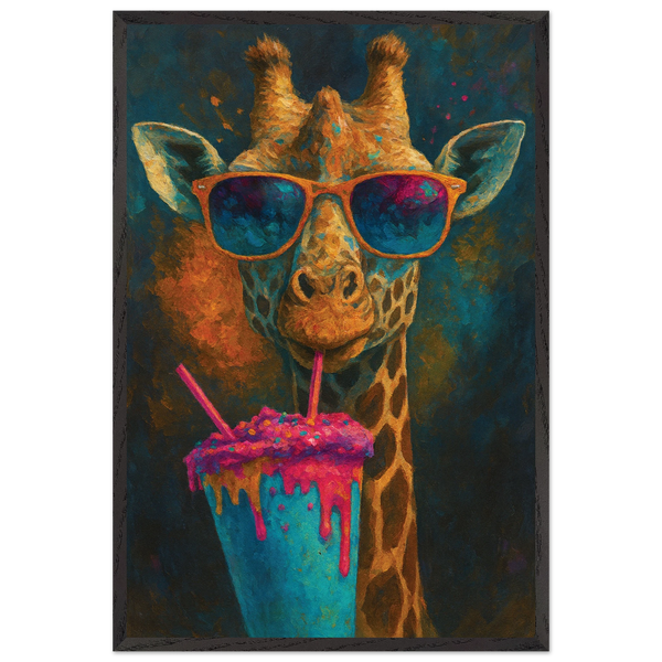 Trendy Giraffe Art – Colorful Wooden Frame Gift - Black frame - Wooden Framed Posters