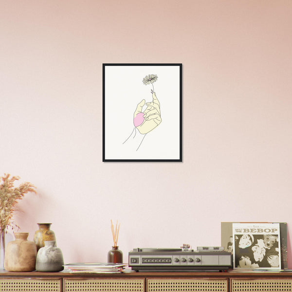 Artistic Grace - Hand & Flower Poster in Pine Wood Frame - - Wooden Framed Posters