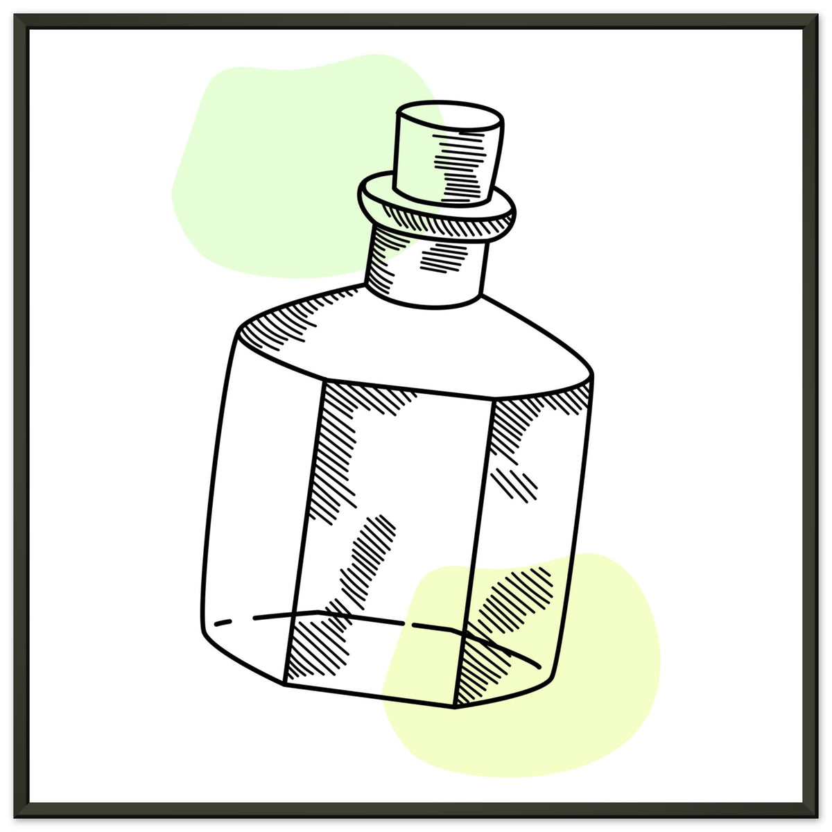 Vintage Charm - Line Art Bottle with Pastel Accents - 70x70 cm 28x28″ - Metal Framed Posters