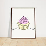 Cupcake Delight - Minimalist Pink Frosting Art - 40x50 cm 16x20″ Dark wood frame - Wooden Framed Posters