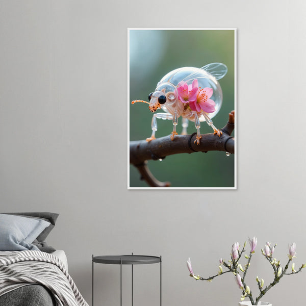 Glass Ladybug - Floral Whimsy Framed Poster - 60x90 cm 24x36″ White frame - Wooden Framed Posters