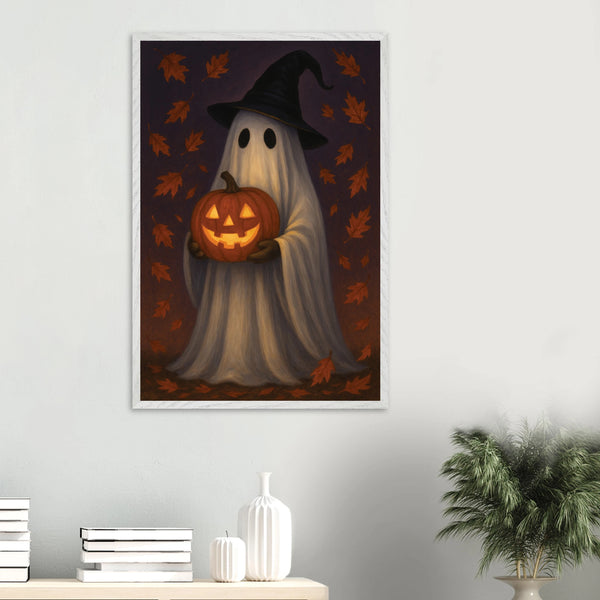 Spooky Ghost Wooden Framed Poster – A Halloween Gift - - Wooden Framed Posters
