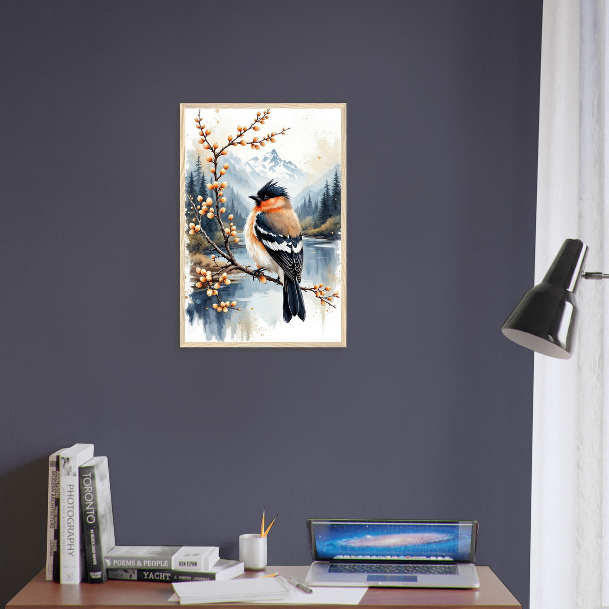 Serene Sanctuary - Bird & Bloom Framed Art Print - 40x60 cm 16x24″ Wood frame - Framed Posters