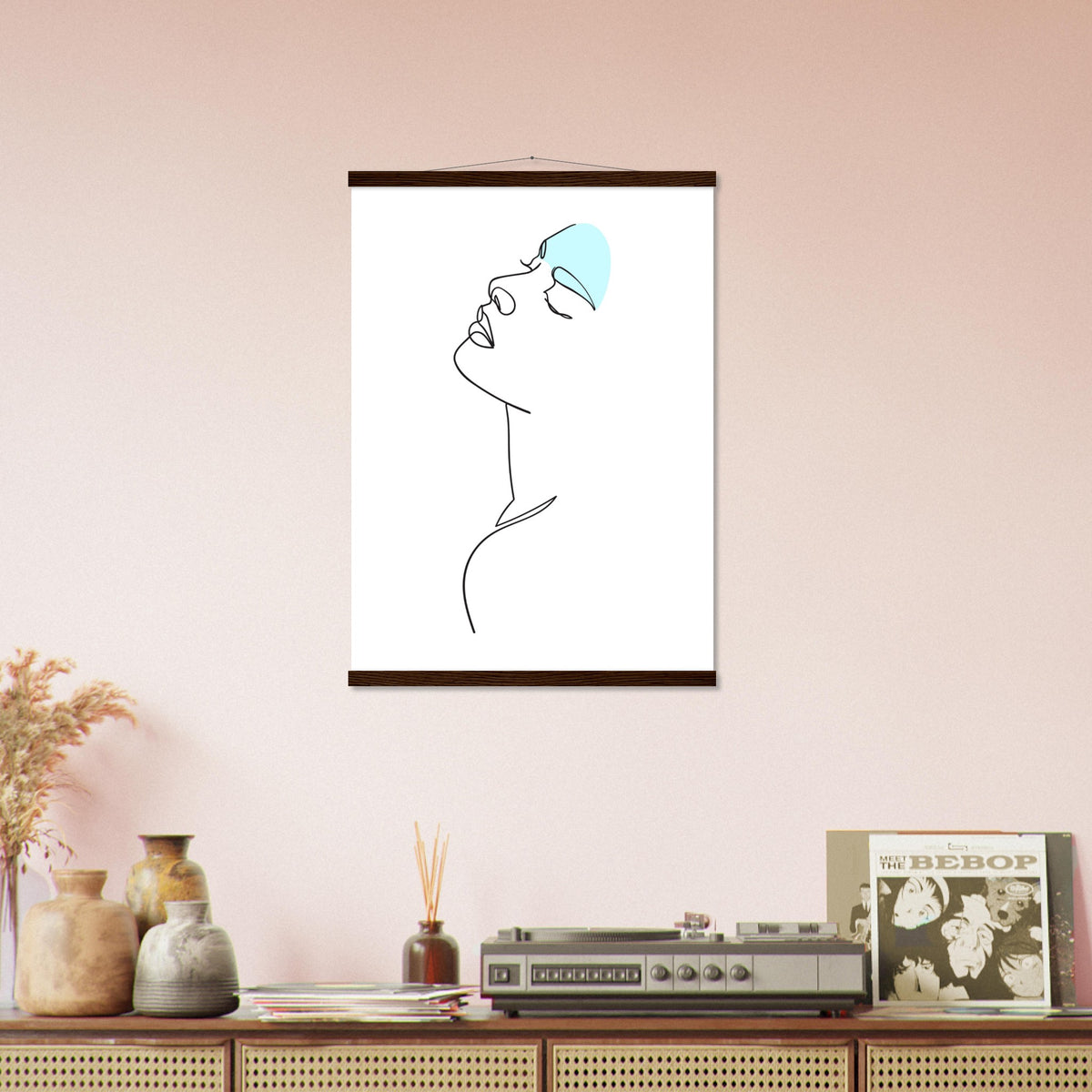 Modern Simplicity - Line Art Poster with Premium Finish - 50x70 cm 20x28″ Dark wood wall hanger - Posters With Hanger