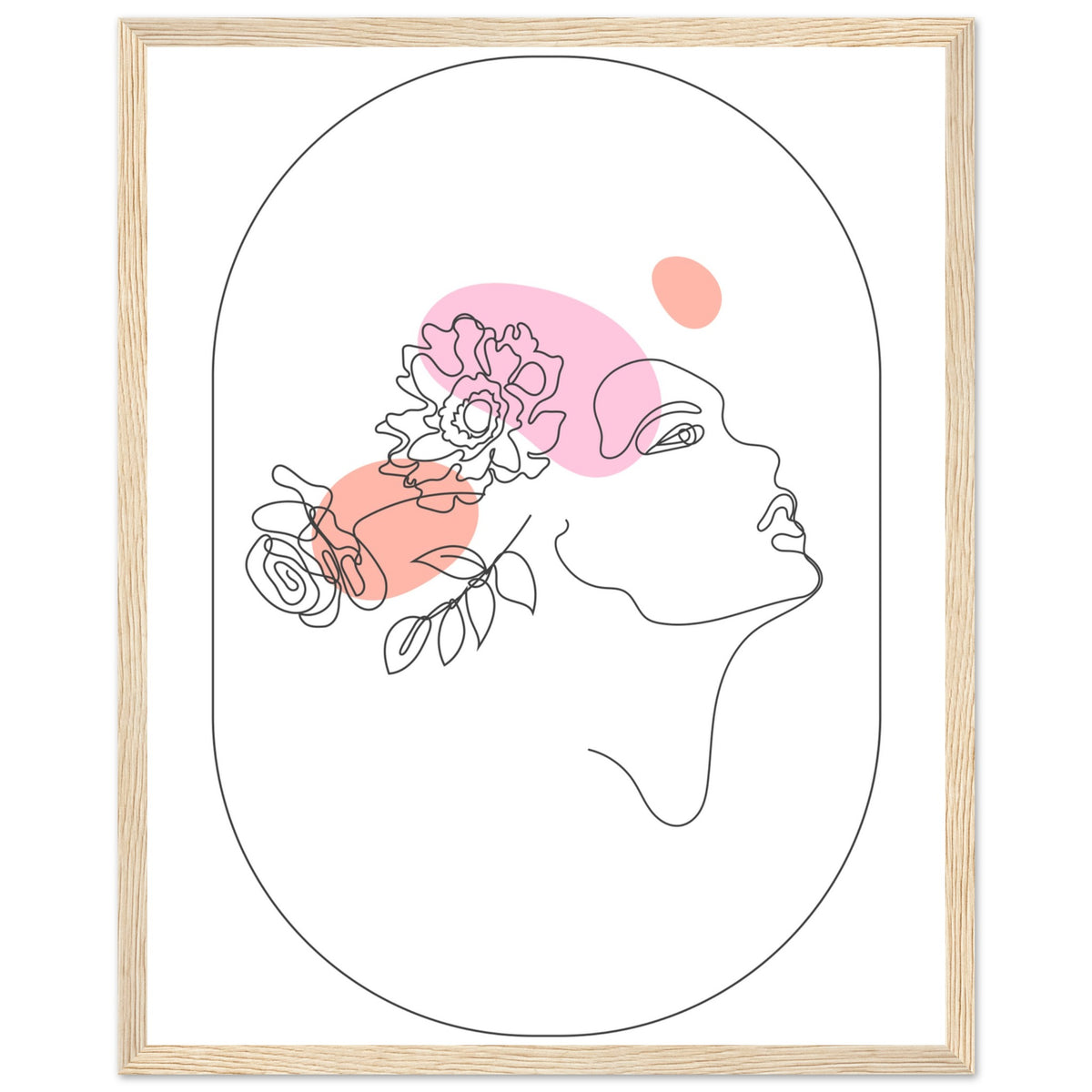 Ethereal Blossom Muse - Framed Line Art Poster - 40x50 cm 16x20″ Wood frame - Wooden Framed Posters