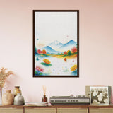 Tranquil Moments – Watercolor Mountain Framed Canvas - Dark wood frame - Canvas