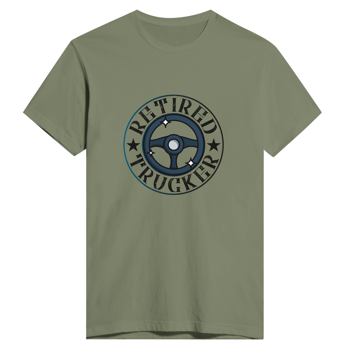 On the Open Road - Retired Trucker Tee - Light Olive - Print Material