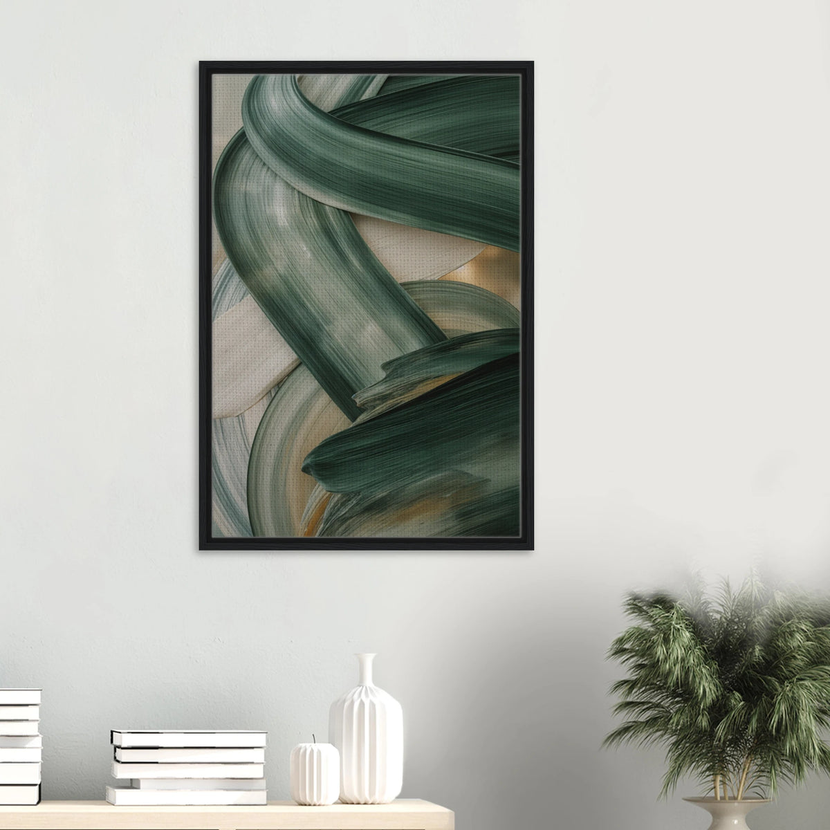 Gift Tranquility – Green Abstract Framed Canvas - Black frame - Canvas
