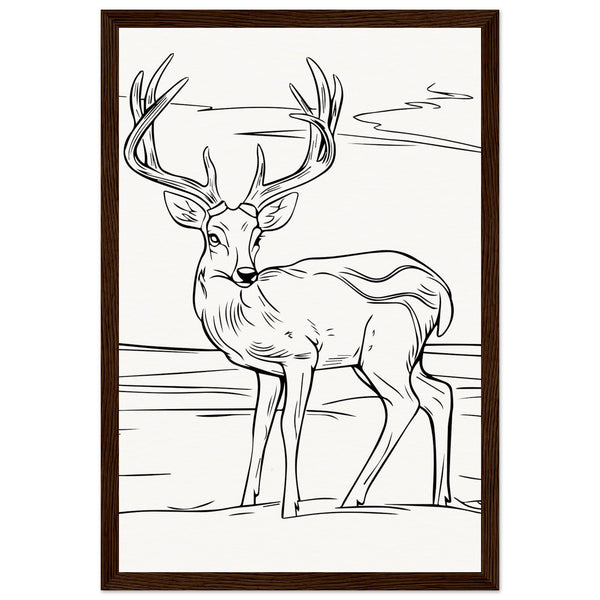 Elegance in Nature - Deer in Line - 30x45 cm 12x18″ Dark wood frame - Wooden Framed Posters