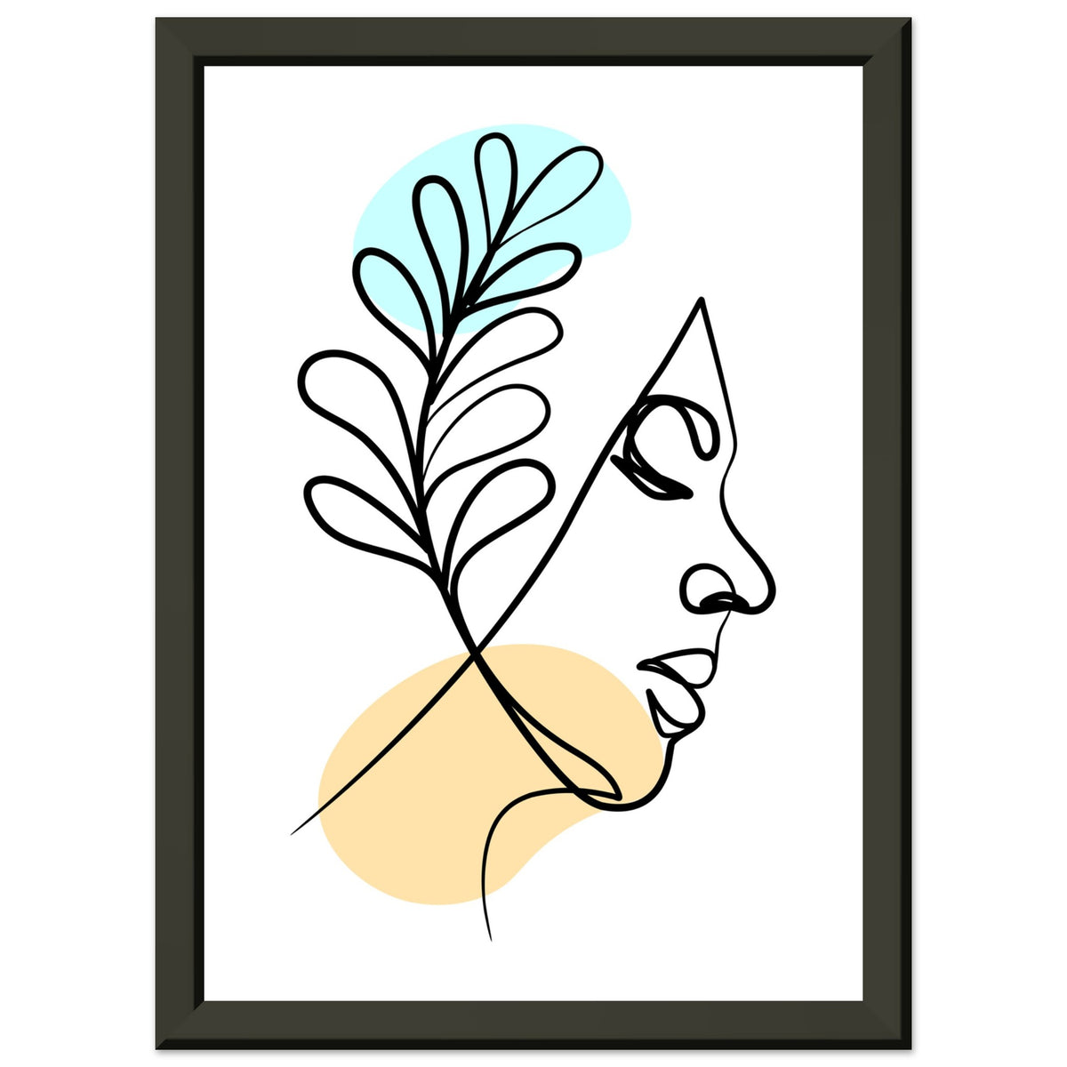 Nature's Grace - Line Art Portrait with Pastel Hues - A4 21x29.7 cm 8x12″ - Metal Framed Posters