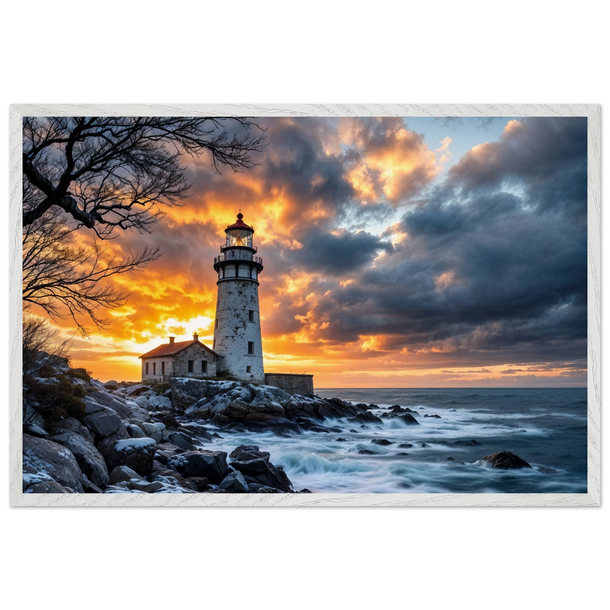 Framed Lighthouse Poster – Gift Nautical Nostalgia - - Wooden Framed Posters
