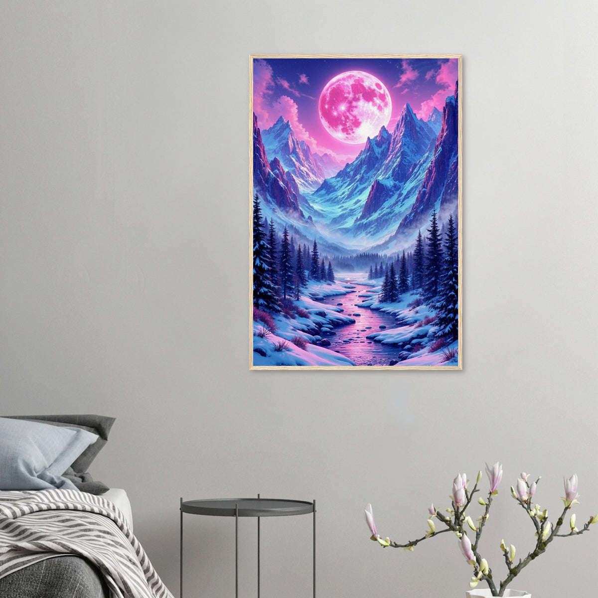 Pink Moon Vista - Mountain Landscape Framed Poster - 60x90 cm 24x36″ Wood frame - Wooden Framed Posters