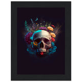 Nature’s Duality - Vibrant Flowers and Skull - 13x18 cm 5x7″ Black frame - Wooden Framed Posters