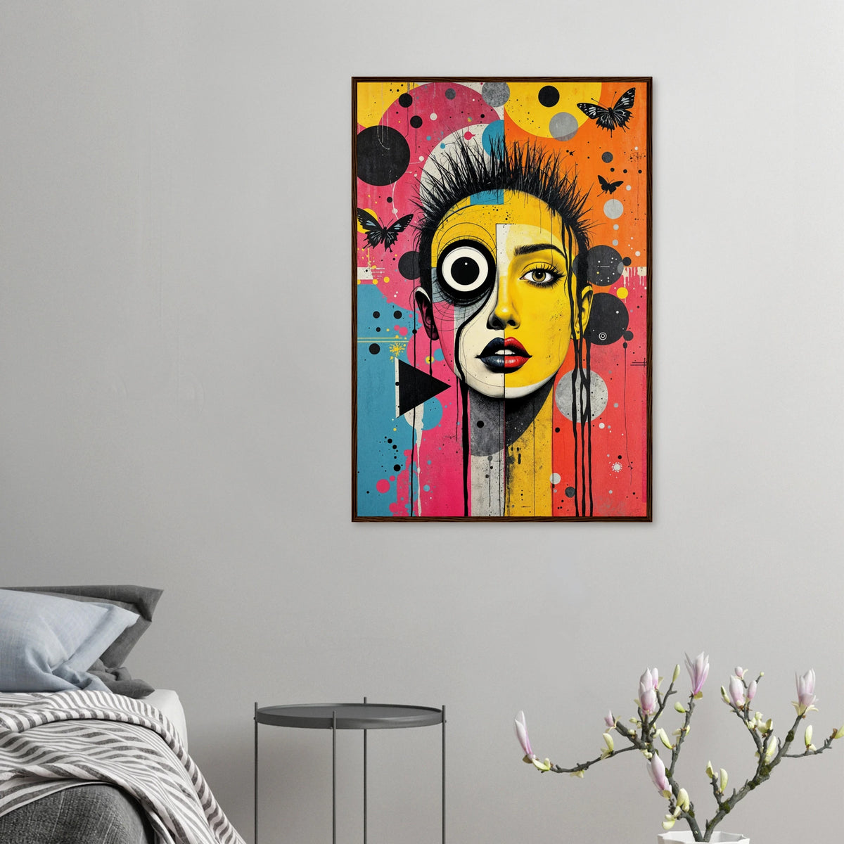 Fragmented Muse - Eclectic Portrait Framed Art - 60x90 cm 24x36″ Dark wood frame - Wooden Framed Posters