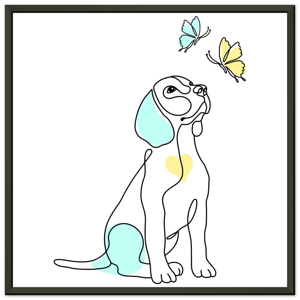 Whimsical Paws - Puppy Line Art with Soft Pastels - 50x50 cm 20x20″ - Metal Framed Posters