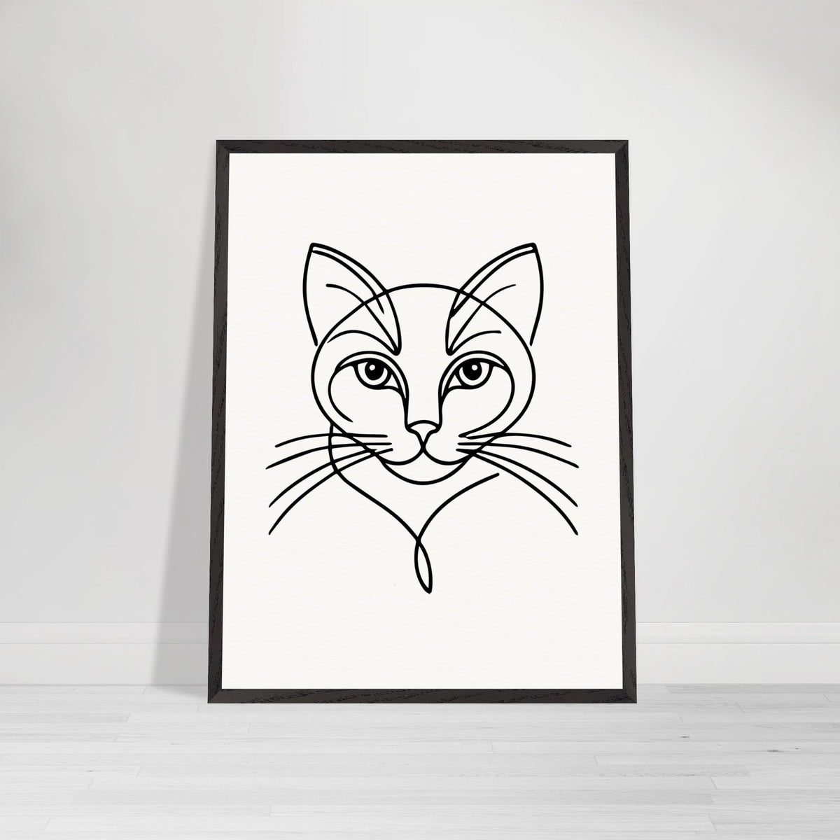 Timeless Cat Line Art - Natural Wood Framed Elegance - 60x80 cm 24x32″ Black frame - Wooden Framed Posters