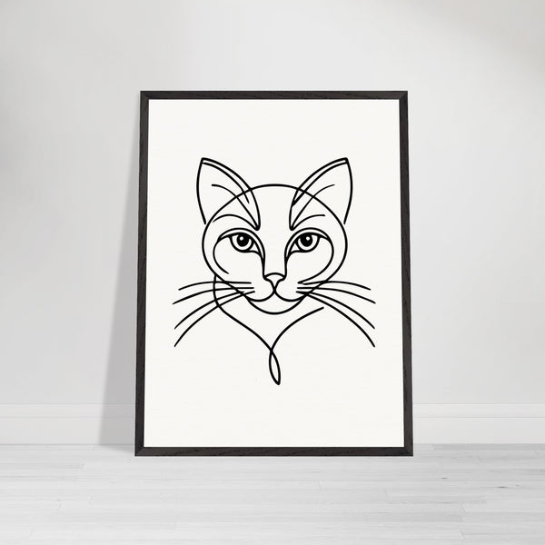 Timeless Cat Line Art - Natural Wood Framed Elegance - 60x80 cm 24x32″ Black frame - Wooden Framed Posters