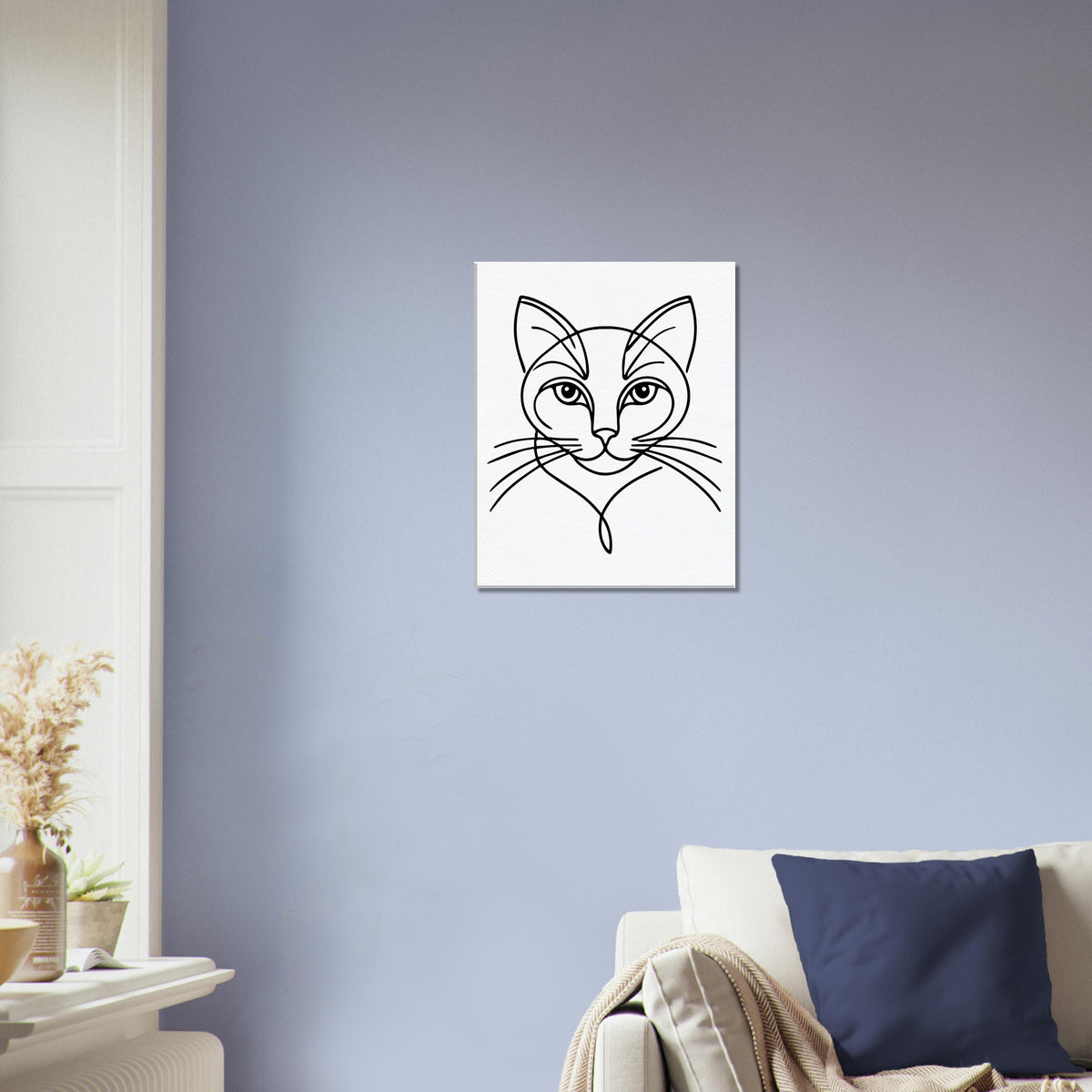 Silent Purr - Sleek Cat Line Drawing on Canvas - - Canvas Prints