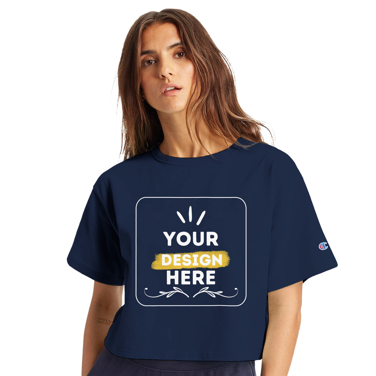 Ultimate Comfort - Women's Customizable Cropped Heritage Crewneck - Navy - Crewneck T-shirts