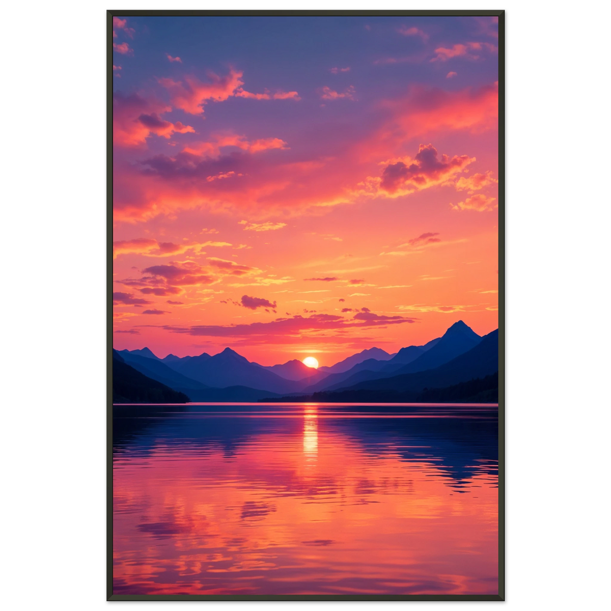 Sunset Lake Poster Gift for Peace Lovers - - Metal Framed Posters