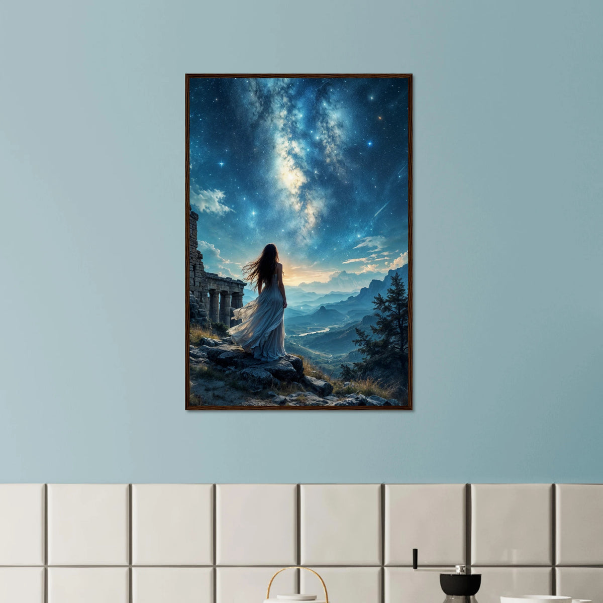 Celestial Serenity Framed Poster – Gift for Women - Dark wood frame - Wooden Framed Posters