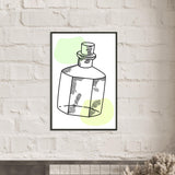 Vintage Charm - Line Art Bottle with Pastel Accents - - Metal Framed Posters