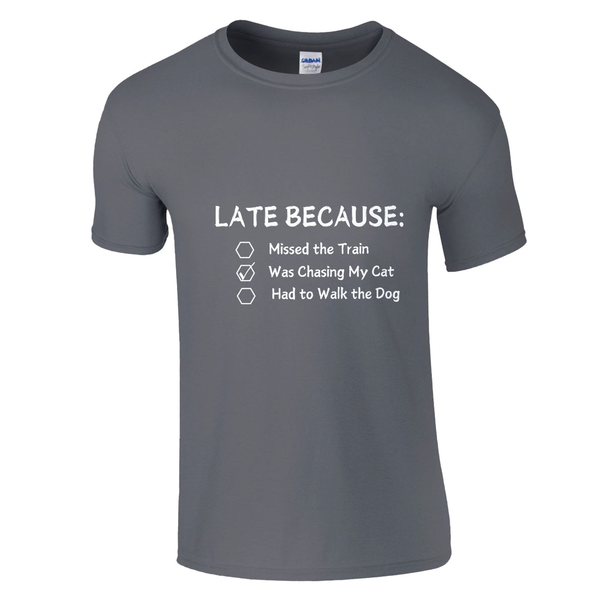 Late Again - Humorous Excuses Graphic Tee - Charcoal - Crewneck T-shirts