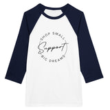 Whispering Dreams Unisex Raglan T-shirt - White and Navy -