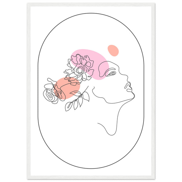 Ethereal Blossom Muse - Framed Line Art Poster - 50x70 cm 20x28″ White frame - Wooden Framed Posters