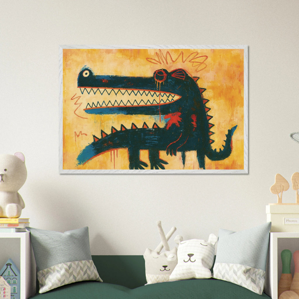 Wild Dino Graffiti Framed Poster – A Bold Gift of Expression - White frame - Wooden Framed Posters