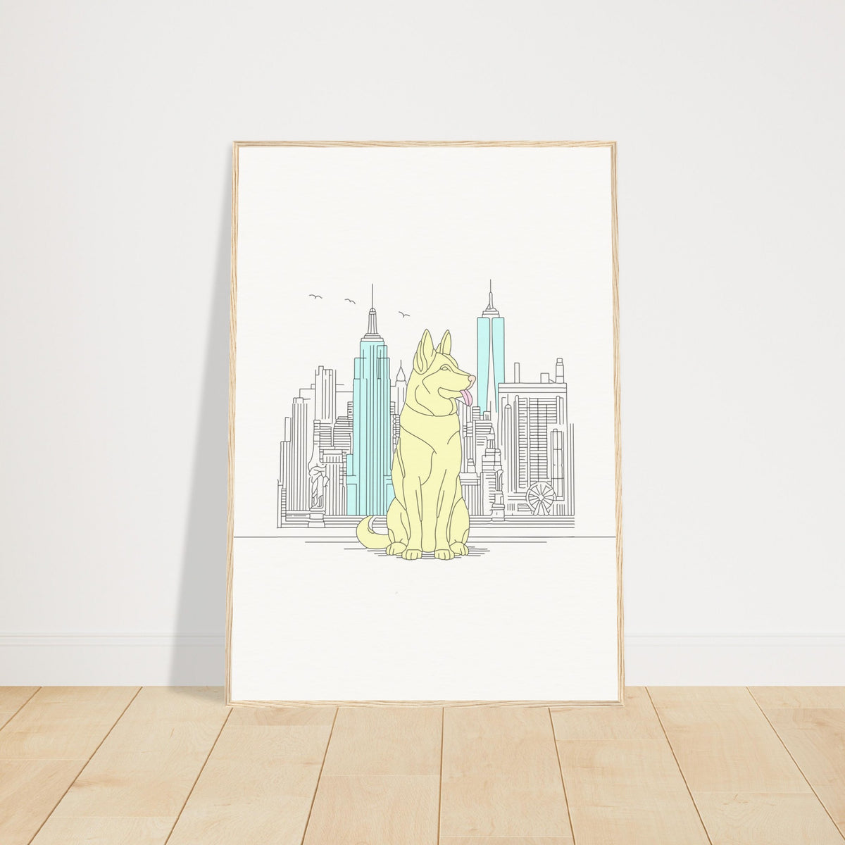 Urban Companion - Dog and Cityscape Art - 70x100 cm 28x40″ Wood frame - Wooden Framed Posters