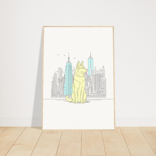 Urban Companion - Dog and Cityscape Art - 70x100 cm 28x40″ Wood frame - Wooden Framed Posters