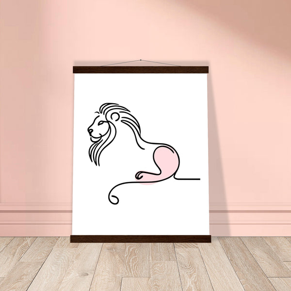 Regal Simplicity - Minimalist Lion Design - 40x50 cm 16x20″ Dark wood wall hanger - Posters With Hanger