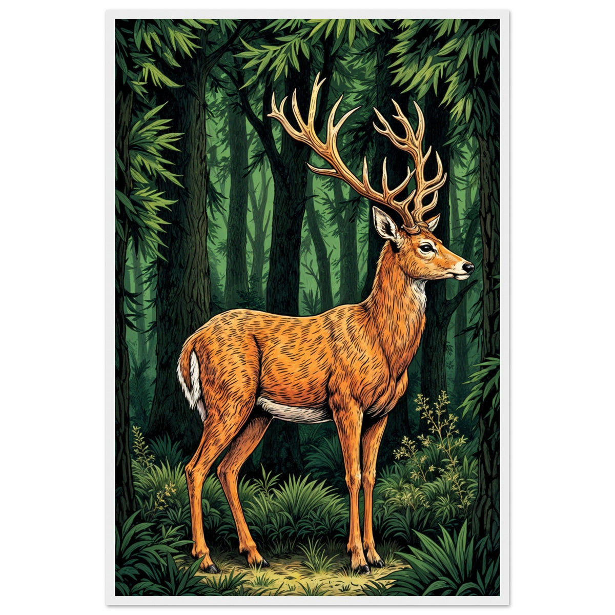 Timeless Beauty - Deer in the Forest Framed Print - - Framed Posters