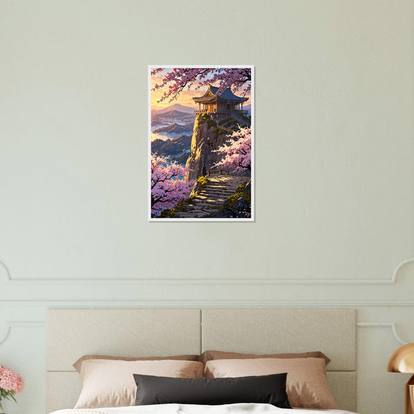 Spring Vista - Temple & Blossoms Wall Art - White frame 40x60 cm 16x24″ - Wooden Framed Posters