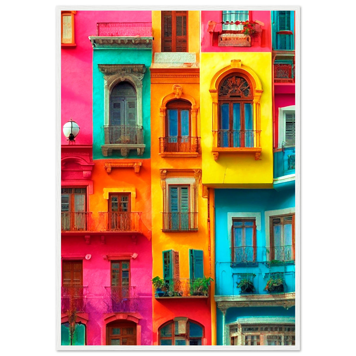 Vibrant Dreams - Colorful Cityscape Art - 70x100 cm 28x40″ White frame - Wooden Framed Poster