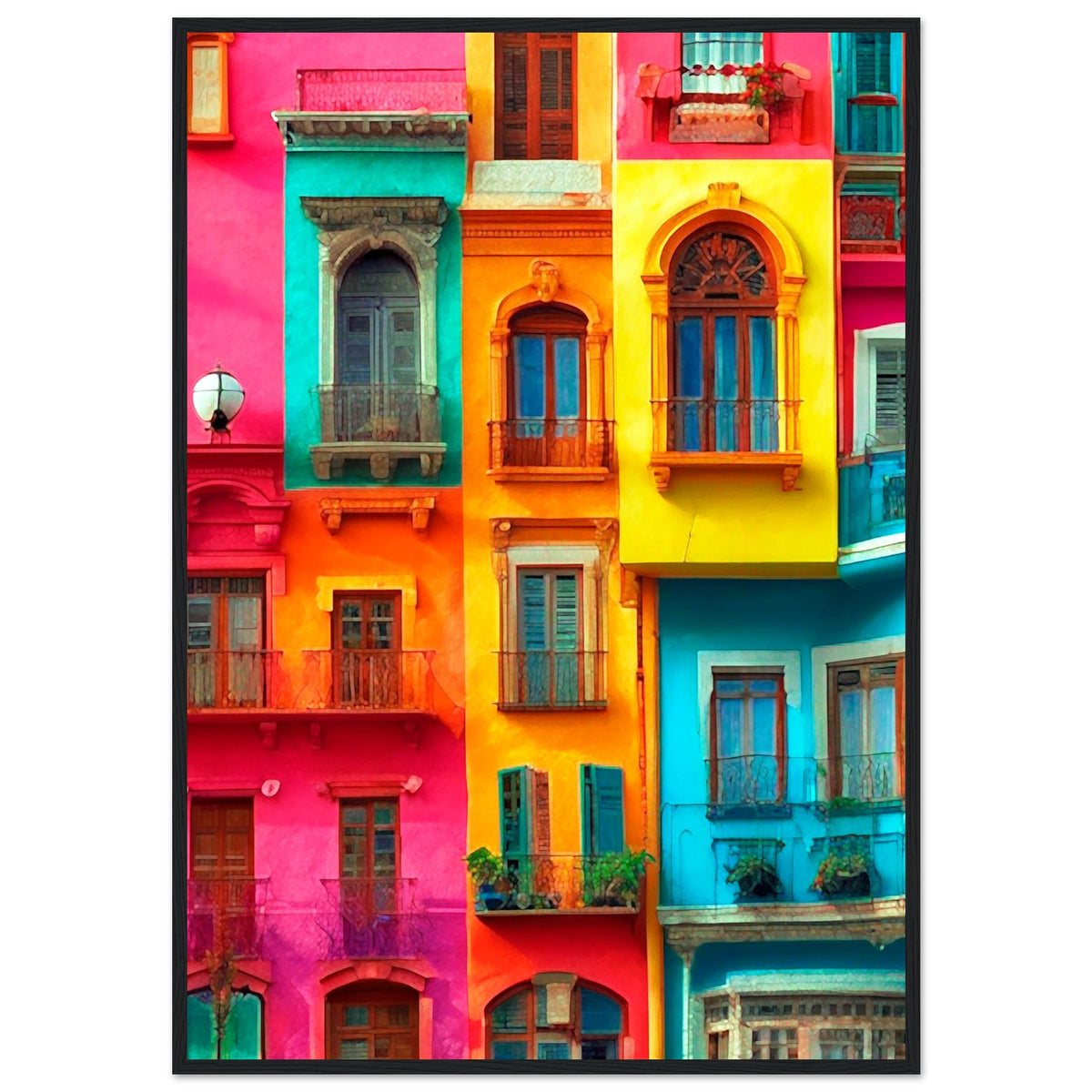 Vibrant Dreams - Colorful Cityscape Art - 70x100 cm 28x40″ Black frame - Wooden Framed Poster