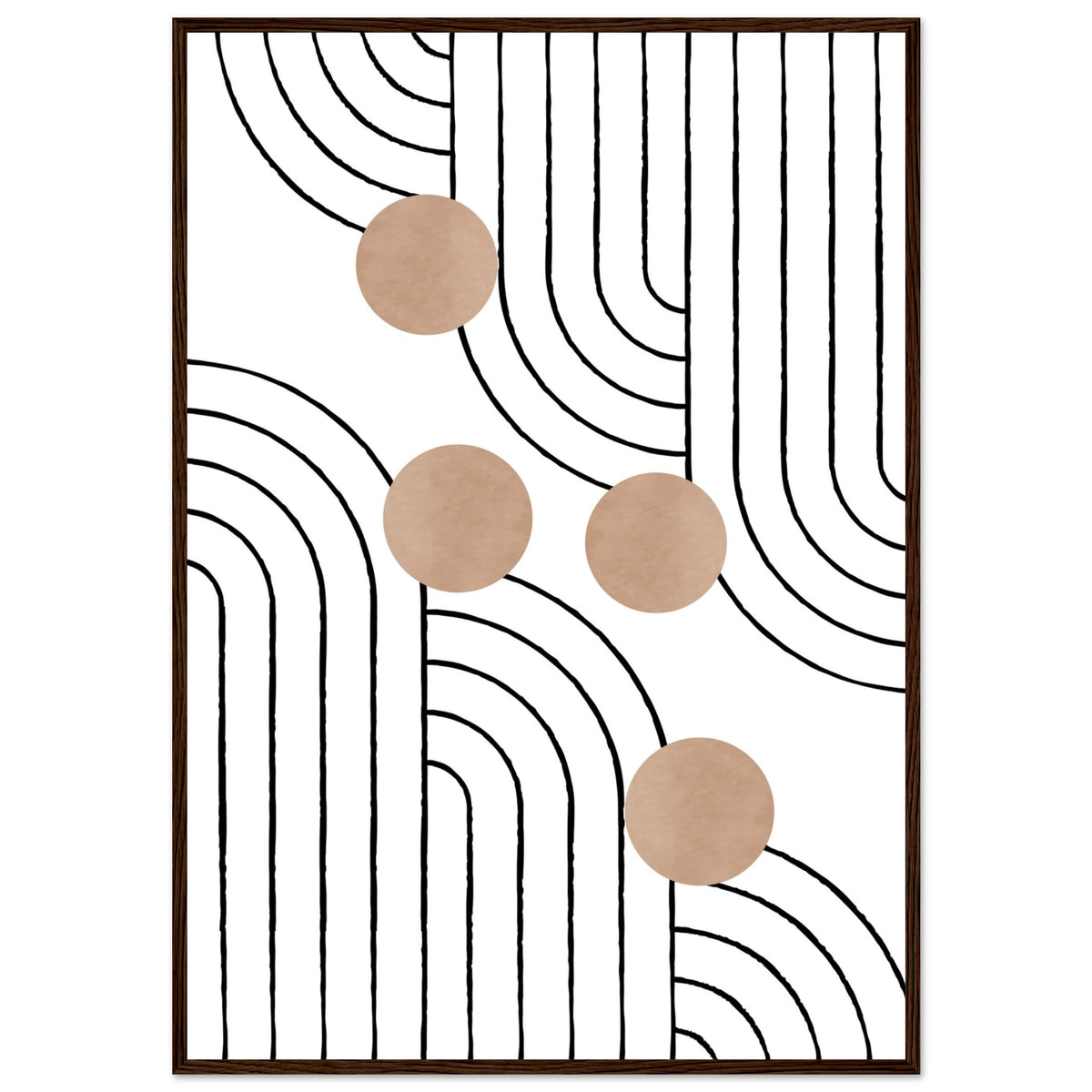 Timeless Elegance - Abstract Line Art with Natural Tones - 70x100 cm 28x40″ Dark wood frame - Wooden Framed Posters