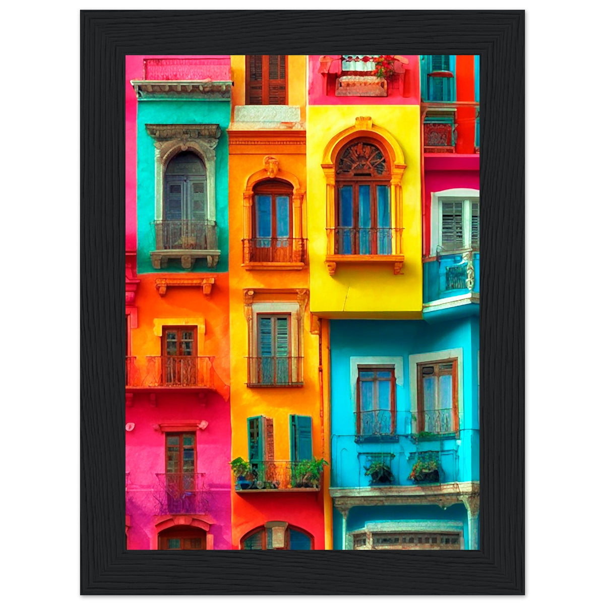 Vibrant Dreams - Colorful Cityscape Art - 13x18 cm 5x7″ Black frame - Wooden Framed Poster