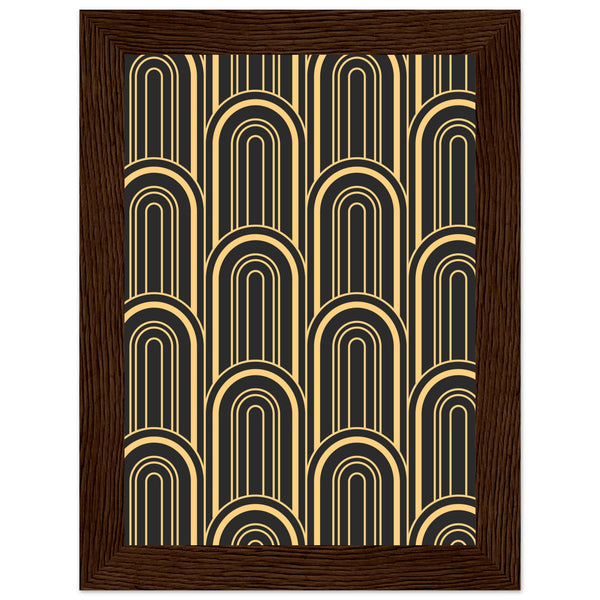 Timeless Elegance - Black and Gold Art Deco Masterpiece - 13x18 cm 5x7″ Dark wood frame - Framed Posters