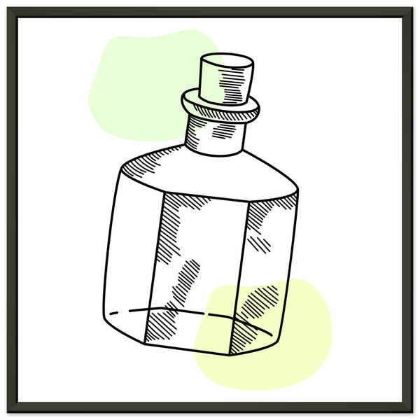 Vintage Charm - Line Art Bottle with Pastel Accents - 50x50 cm 20x20″ - Metal Framed Posters