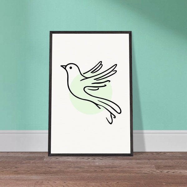 Grace in Flight - Bird Line Art Wooden Framed Poster - - Wooden Framed Posters