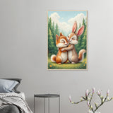 Innocent Affection - Bunny & Fox Framed Poster - 60x90 cm 24x36″ Wood frame - Wooden Framed Posters