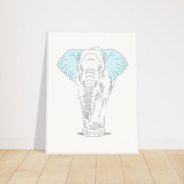 Sublime Serenity - Elephant in Pastel - 60x80 cm 24x32″ White frame - Wooden Framed Posters