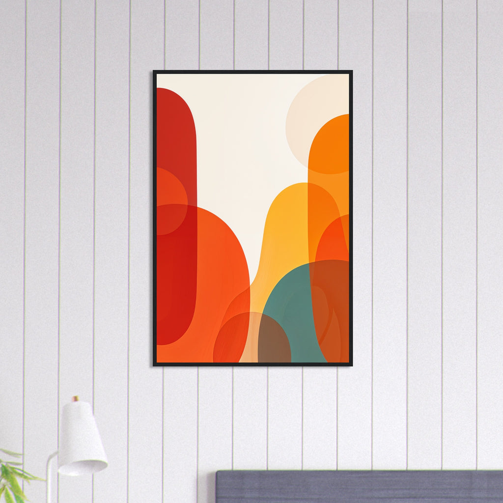 Warm Geometric Abstract Wall Decor - Black frame 60x90 cm 24x36″ - Wooden Framed Posters