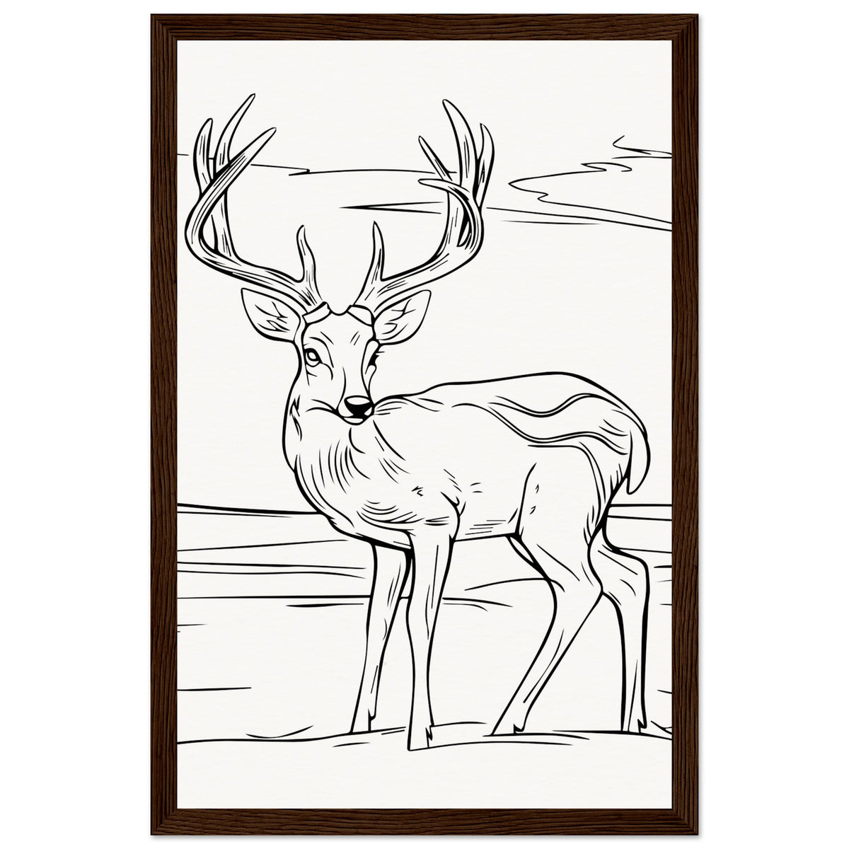 Elegance in Nature - Deer in Line - 28x43 cm XL (11x17″) Dark wood frame - Wooden Framed Posters