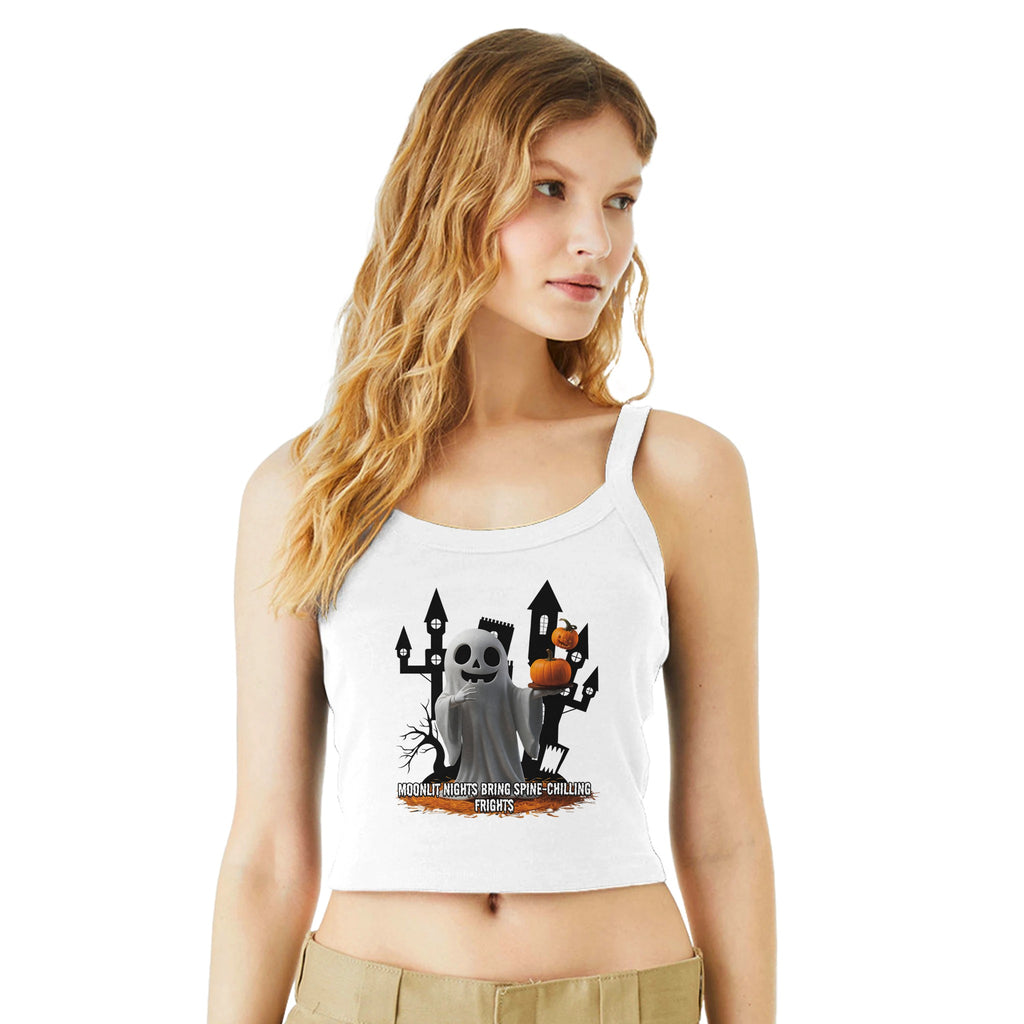 Moonlit Magic - Halloween Ghost Crop Tank - solid wht blend - Tank Tops